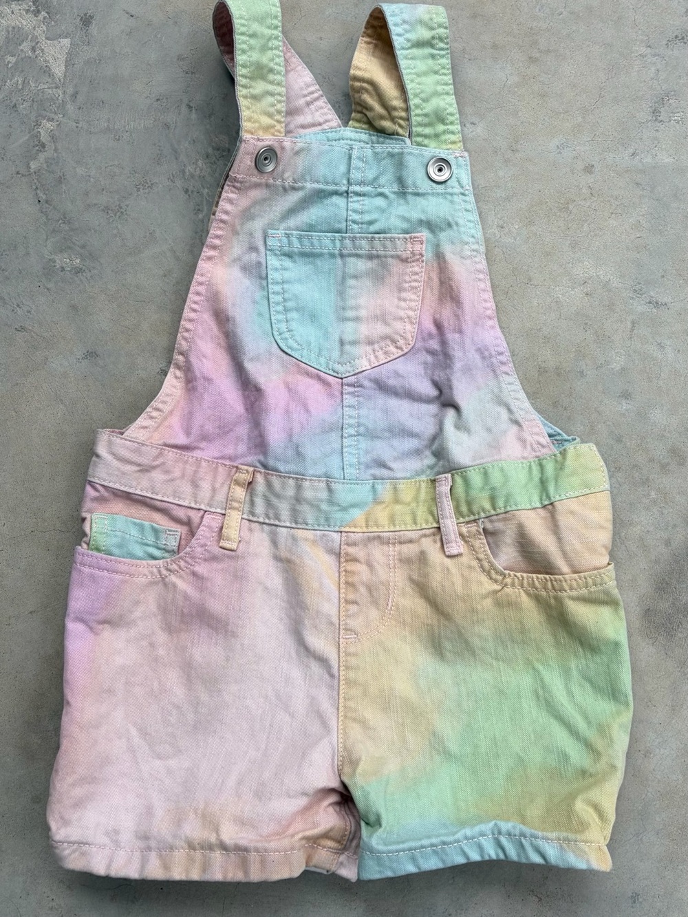 Place - Pastel Tie-Dye Short Overalls - Size 6